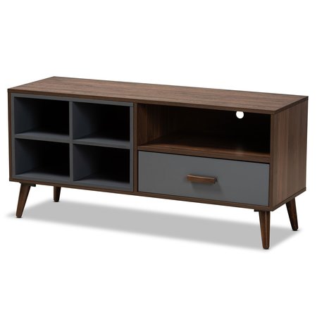 BAXTON STUDIO Garrick Modern and Contemporary Two-Tone Grey and Walnut Brown Finished Wood 1-Drawer TV Stand 180-11226-Zoro